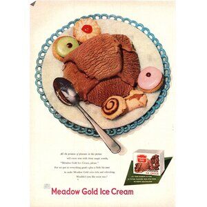 1952 Meadow Gold Chocolate Ice Cream Vintage Print Ad Coookies Dessert Wall Art